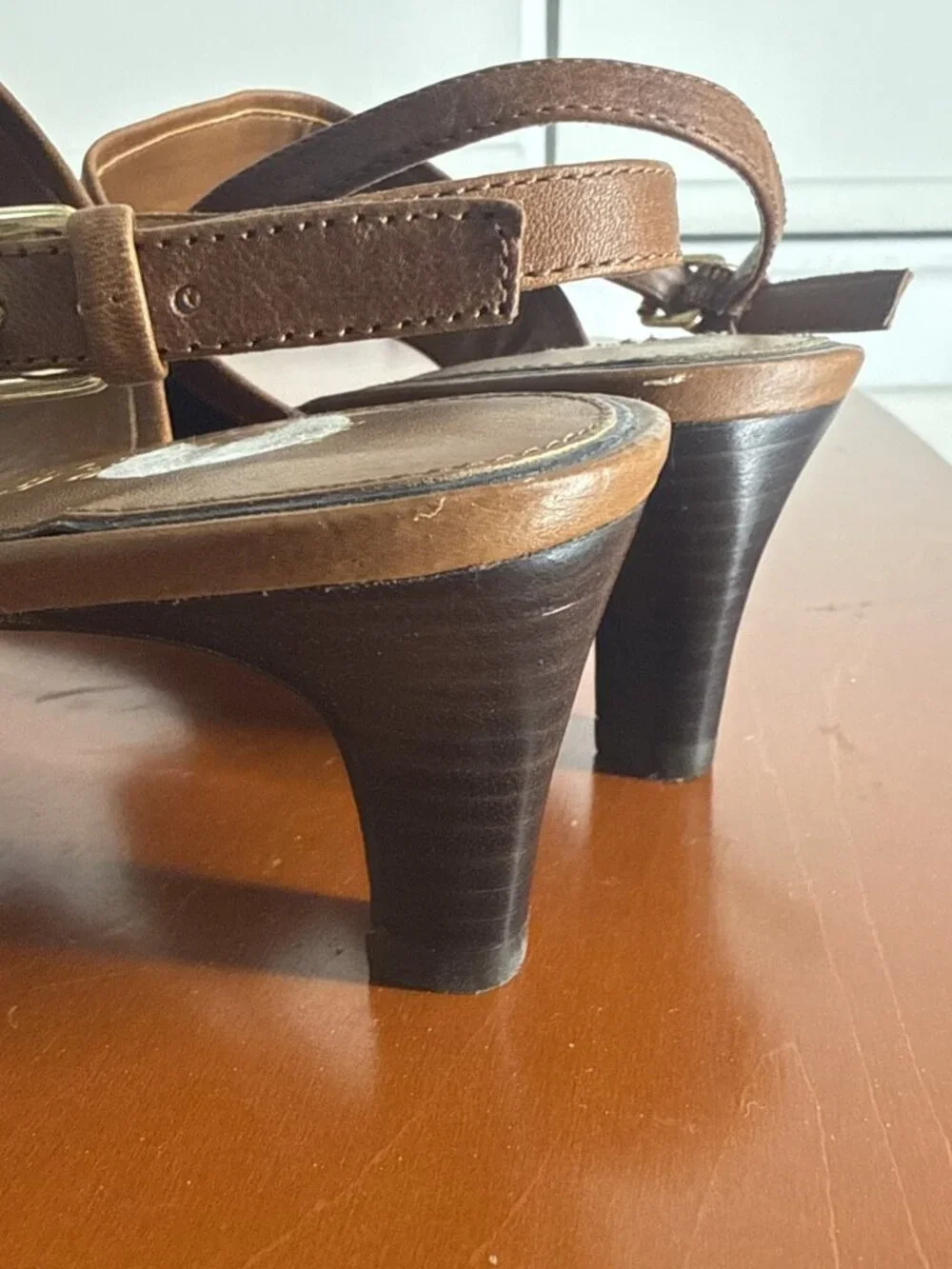 Lauren Ralph Lauren Stap Back Sandle With 2” Heel Navy & Brown Leather 9.5B